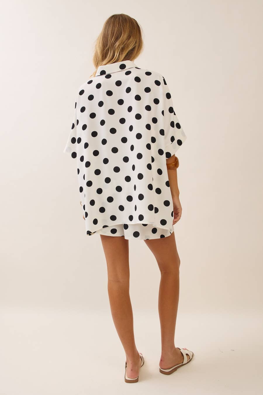 Polka Dot Short Sleeve Button-up Top & Shorts Set